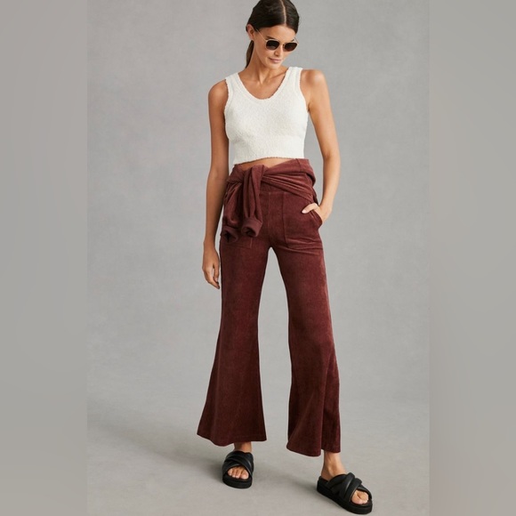 Anthropologie • NWT Daily Practice Velour Corduroy Flare Pants Burgundy Size XL - Picture 11 of 11